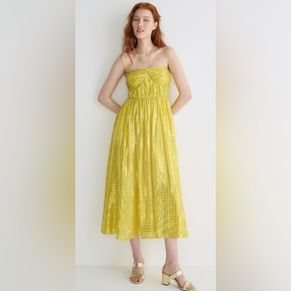 J. Crew Yellow Strapless Midi Dress